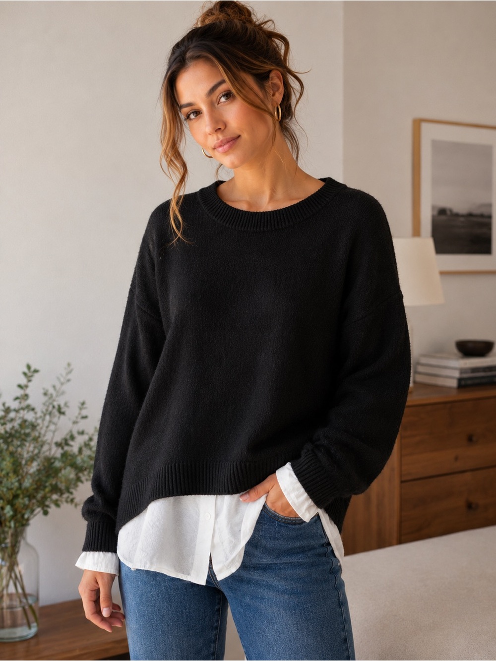 Time and Tru Layered Look Black Sweater Size Medium (8-10)